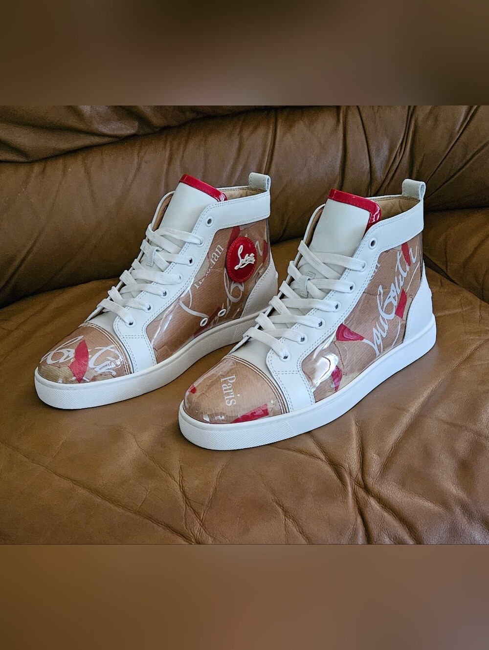 Men's Christian Louboutin Loubi Kraft Designer Hightop Sneakers Size 7.5 US